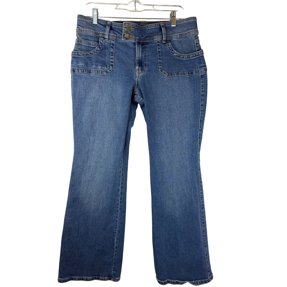 No Boundaries Womens Size 12 Medium Wash Flare Leg Denim Jeans Double Button Y2K
